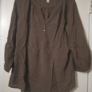 St John's Bay women embroidered chocolate brwn top sizeL long sleeves boho grung